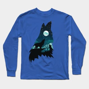 Wolf Howling with Forest Long Sleeve T-Shirt